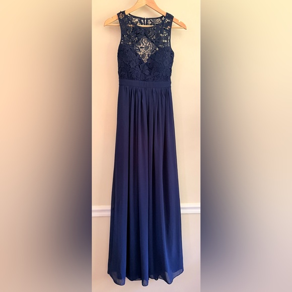 Lulus Dresses & Skirts - Lulu's So Far Gown Navy Blue Lace Maxi Dress size Small